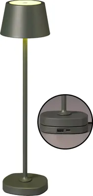 Produktbild von Northpoint LED Akku Tischlampe mit Ladestation max. 45cm hoch mit 3000mAh Akku 200lm warmweißes Licht (3000K) stufenlos dimmbar für Innen und Außen olivegrün