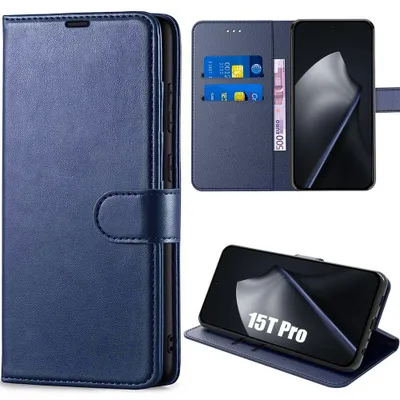 Image de Coque pour Xiaomi 15T Pro, Protection Anti-Rayures Antichoc Cuir Synthétique Bleu Marine