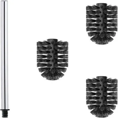 Produktbild von Edelstahl-Toilettenbürsten-Set mit 3 austauschbaren Bürstenköpfen (7 cm) + 1 Edelstahl-Griff (27 cm) - Langlebig und austauschbar - Schwarz