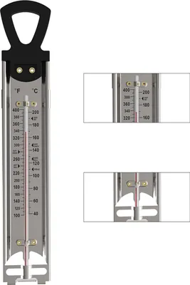 Produktbild von Zuckerthermometer aus Edelstahl, geeignet für die Temperaturmessung von frittierten Lebensmitteln, Marmeladen, Sirupen, Gelees und Gebäck.