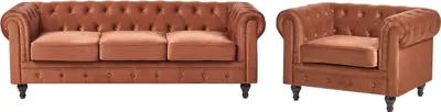 Obrázek produktu pro BELIANI Sedací souprava zlatohnědá vintage glamour chesterfield pohovka a křeslo obývací pokoj