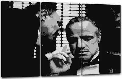 Produktbild von Leinwandbild 3-teilig (120x80cm): Der Pate Don Corleone Marlon Brando künstlerisch nachbearbeitet, echter Holz-Keilrahmen inkl. Aufhänger, handgefertigt in Deutschland