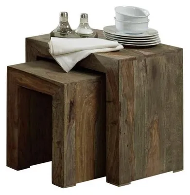 Produktbild von MASSIVMOEBEL24.DE Beistelltisch Sheesham 45x35x45 grau geölt NATURE GREY #12