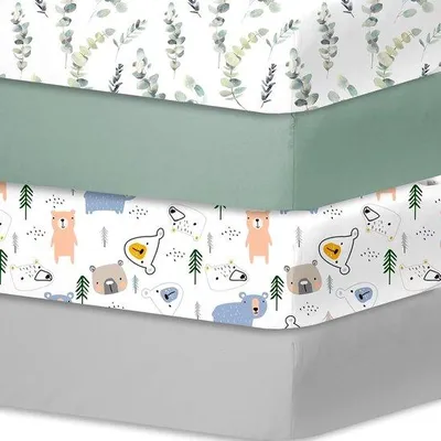 Productafbeelding van Famanu lakenset, 4 stuks - 70 x 140 cm, grijs/groen, voor kinderbedden