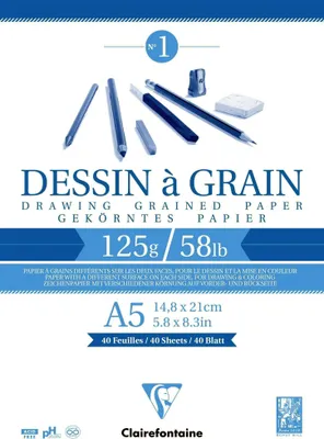 Image de Clairefontaine bloc de papier à dessin "à Grain" DIN A5 125 g/qm blanc 40 feuilles 1 pièce