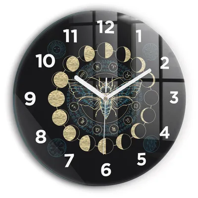 Produktbild von Wallfluent Wanduhr – Stilles Quarzuhrwerk - Uhr Dekoration Wohnzimmer Schlafzimmer Küche - Zifferblatt - weiße Zeiger - 30 cm - Mondphasen und ein Insekt