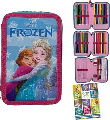 Produktbild von Federmäppchen 3 Fächer - Mäppchen für Mädchen - Federmappe 3-Fach Federtasche Gefüllte Schüleretui 43-teilig Schulmäppchen und Hausaufgabenheft Frozen