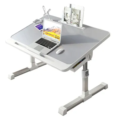 Produktbild von Klapptisch fürs Bett,Laptoptisch Klappbar mit höhenverstellbar, neigbar, faltbar, mit USB, Bücherfach & Schublade, 60x40 cm