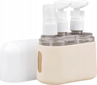 Zdjęcie produktu dla Dingc Zestaw Butelek Podróżnych 3W1 50/100 Ml Szczelne Do Samolotu Beżowe