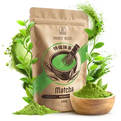 Obrázek produktu pro Mary Rose – Čaj Matcha Premium v prášku 100 g – Vysoce kvalitní zelený čaj z Hangzhou – Jarní sklizeň – Jemná chuť umami – Krémová, jemná chuť