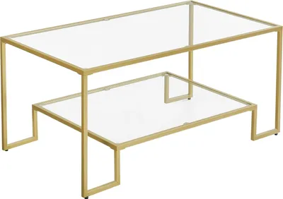 Produktbild von VASAGLE  Couchtisch Glastisch Wohnzimmertisch 2 Ablagen aus gehärtetem Glas Stahlrahmen 100 x 55 x 45 cm Dekoration für Wohnzimmer goldfarben