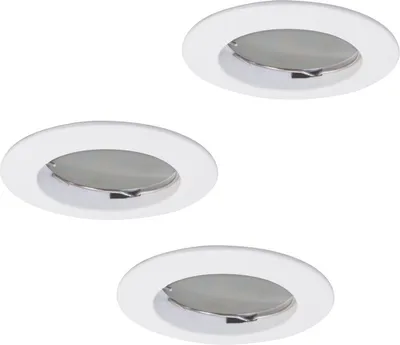 Imagen del producto de 3 focos empotrables Müller-Licht EBL, color blanco, fijos, IP44, 5W, módulo, acabado mate, 400 lúmenes, luz blanca cálida, 2700K, ángulo de iluminación de 110°