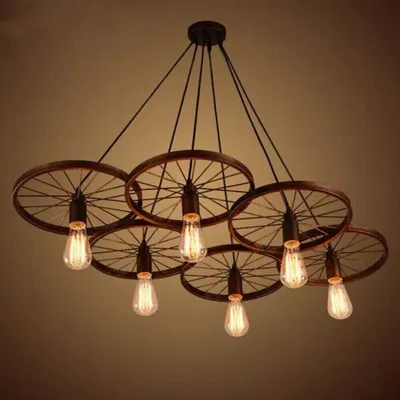 Image de Vintage métal 6 roue lustre salon plafonnier suspension pour café bar loft bronze