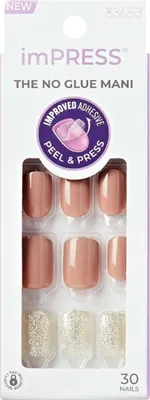 Produktbild von Künstliche Nägel S Quadrat + Kleber Beige/Glitter KIM002C Kiss 30 Stk