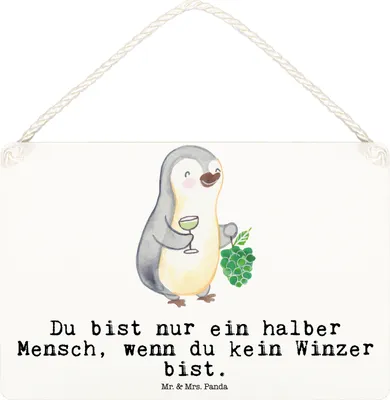 Produktbild von Mr. & Mrs. Panda Schild Winzer Herz DIN A6 - Weiß - Geschenk, Türschild, wandtafel, Wandbild Holz, holzbild, Holzschild