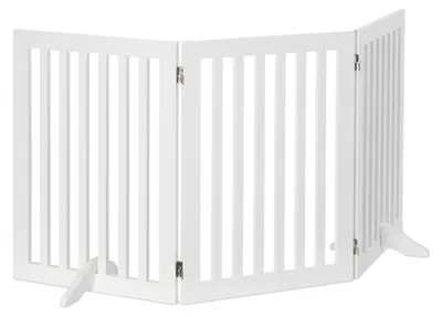 Productafbeelding van Relaxdays Afsluitraster, hoogte x breedte: 70 x 154 cm, 3 panelen, opvouwbaar, met voetjes, verstelbaar hondenhek, MDF, wit