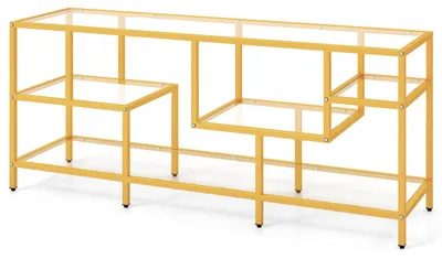 Produktbild von KOMFOTTEU TV-Schrank, Fernsehtisch für Fernseher bis zu 65 Zoll, TV-Ständer mit Ablagen aus gehärtetem Glas, moderner Konsolentisch für Eingang & Wohnzimmer & Schlafzimmer, Golden