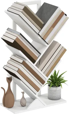 Image de Étagère en forme d'arbre - bibliothèque - anti-basculement, 5 étagères, 50×24×82 cm, mélamine/bois, minimaliste moderne - Blanc
