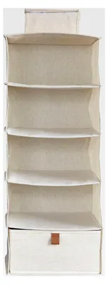 Produktbild von Hängeregal für den Kleiderschrank - Organizer aus Stoff mit Holzplatte - 4 Fächer und 1 Schublade - Beige - 30x30x75 cm