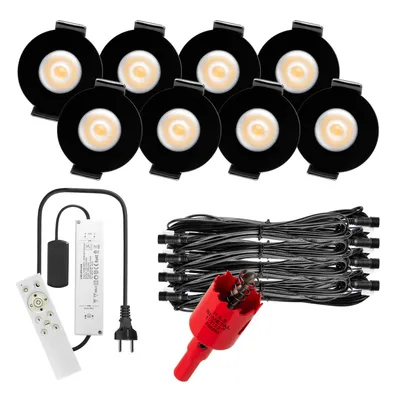 Produktbild von S-Polylight PREMIUM Mini LED- Einbauspots Warmweiss 3.000K, Smart, Smarthome, App, Alexa, DIMMBAR, IP65, FUNK 3W LED Einbaustrahler Terrassenüberdachung, Terrassenbeleuchtung, Bad, Sauna, LED Spots mit Fernbedienung (SCHWARZ, 8x SMARTHOME LED-SET)