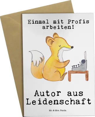 Produktbild von Mr. & Mrs. Panda Glückwunschkarte Autor Leidenschaft - Weiß - Geschenk, Spruch, Buchladen, einladungskarten, Beruf, Lustig, Buchhandlung, Grußkarten, weihnachtskarten