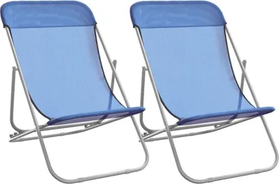 Produktbild von vidaXL Strandstühle 2 Stk. Blau Textilene & Pulverbeschichteter Stahl