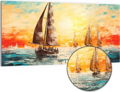 Produktbild von DEQOART Hybrid Leinwand Bild 100x50 cm 'Segelabendglühen' Wandbild Glas flach modern