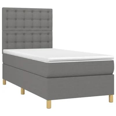 Imagen del producto de Cama con somier y colchón de la marca vidaXL, color gris oscuro, dimensiones 90x200 cm, tapizada en tela