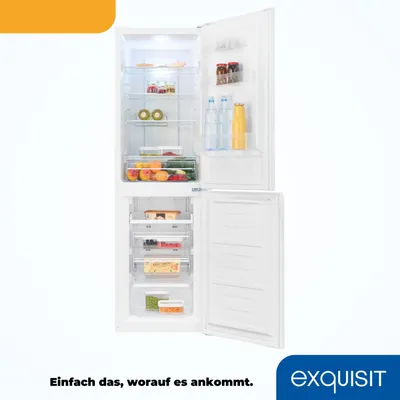 Produktbild von Exquisit Kühl-Gefrierkombination, Kühlschrank mit Gefrierfach, 247 Liter, Nofrost, 4-Sterne-Gefrierfach, Schnellgefrieren, 4 Ablagen, KGC250-85-NF-040