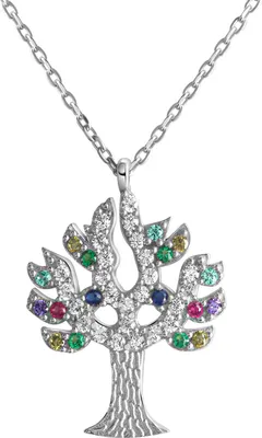 Produktbild von V Anhänger mit Kette 925/- Sterling Silber 42+3cm weiß Zirkonia bunt 333250002