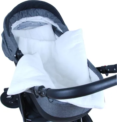 Produktbild von BabyLux Babydecke Musselin 75x60 cm mit Kissen – Kinderwagendecke Sommer – Atmungsaktiv & Weich – Set für Neugeborene MPM -  Weiß