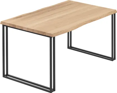 Produktbild von LAMO Manufaktur Esstisch Küchentisch Schreibtisch Couchtisch aus Massivholz, mit Baumkante 140x60x76 cm (AxBxH), Frame, Natur / Schwarz, LNB-01-A-002-9005Fr