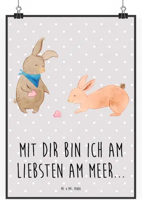 Produktbild von Mr. & Mrs. Panda Bild Hasen Muschel DIN A1 - Grau Pastell - Geschenk, Wandbild, Muttertag, Kunstdruck, Beste Freundin, Best Friends, wanddeko, Muscheln, drucke, Strand