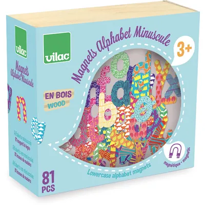 Produktbild von Magnete Alphabet Kleinbuchstaben 81 Teile aus Holz für Kinder Lernspiel