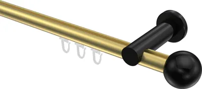 Produktbild von Interdeco Innenlaufstange / Gardinenstange mit Innenlauf Messing-Optik / Schwarz, Typ Platon Luino (Kugel), 20 mm Ø 1-läufig, 540 cm