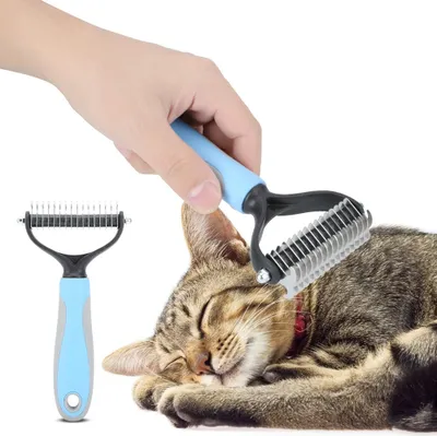 Produktbild von Haustier Hund Katze Fell Haar Knoten Cutter Rechen Entfernung Kamm Bürste Pflege Werkzeugblau S