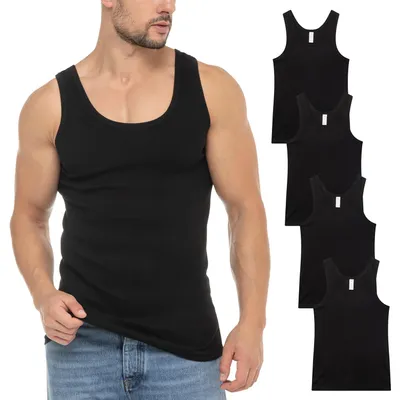 Produktbild von Celodoro Herren Feinripp Tank Top (4er Pack) Business Unterhemd ohne Nähte - Schwarz 4XL