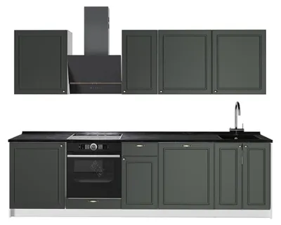Produktbild von Küchenzeile Vicco Fame-Line Grün-Gold Landhaus/Weiß 280 cm ohne Arbeitsplatte, Model 64231