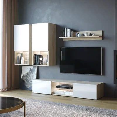 Obrázok produktu pre Obývacia stena DECO dub sonoma / biely lesk