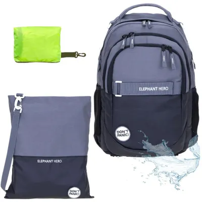 Produktbild von Schulrucksack Elephant Hero Signature Rucksack Schultasche Laptopfach Jungen Turnbeutel Regenhülle 3 Teile Set Color Block Schwarz Athrazit 13047 +rtp