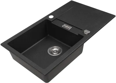 Immagine prodotto di VBChome Lavello in granito 76 x 44 cm Nero Vasca singola Lavello da incasso Reversibile Spruzzato Lavello facile da pulire con sifone Ideale per cucine piccole