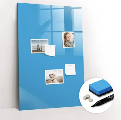 Produktbild von Magnetische Wandtafel - Schwarzer Marker + Schwamm + Magnete - 60 x 90 cm - Farbe blau