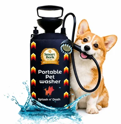 Immagine prodotto di Doccia portatile per cani - Set manuale da 8 litri con spazzola