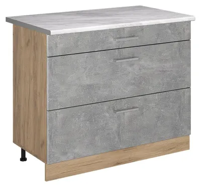 Imagen del producto de Mueble bajo de cocina Vicco R-Line Hormigón/Roble dorado 100 cm encimera Mármol, Model 71616