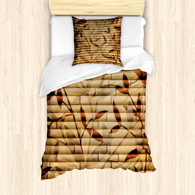 Produktbild von ABAKUHAUS Beige Mantele, Bambus-Blätter Bohemian, Resistente al Agua Lavable Colores No Destiñen Personalizado, 135 cm x 200 cm - 80 x 80 cm, Brown Tan Beige