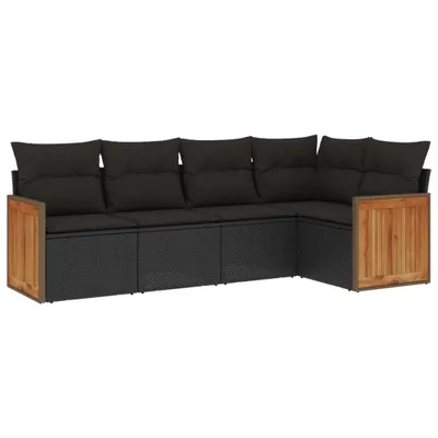 Produktbild von vidaXL 5-tlg. Garten-Sofagarnitur mit Kissen Schwarz Poly Rattan