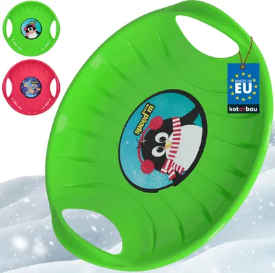 Produktbild von KOTARBAU® 2er Set Popo Rutscher Kinder Kunststoff Rutschteller ø 60 cm Rodelbahn Schlitten zum Rodeln im Schnee Grün & Rosa