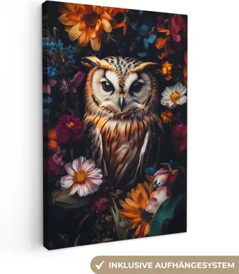 Obrázek produktu pro Obrazy na plátně 20x30 cm - Zvířata, Květiny - Sova - Příroda, Obrazy Obývací pokoj Moderní, Nástěnná dekorace