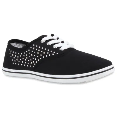 Produktbild von Mytrendshoe Damen Sneakers Low Strass Turnschuhe Bequeme Schnürer 96632, Farbe: Schwarz, Größe: 36