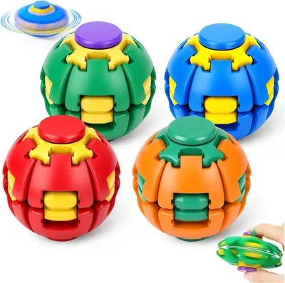 Image de 4 pièces : Roue manuelle (avec lumière), noyau hélicoïdal rotatif, balle fidget, jouets anti-stress. Rotation silencieuse, idéal pour soulager le stress, pour enfants et adultes
